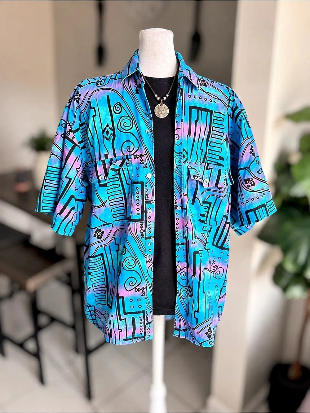 Vintage Wrangler Western Shirts Men’s M Geometric Short Sleeve Button Up